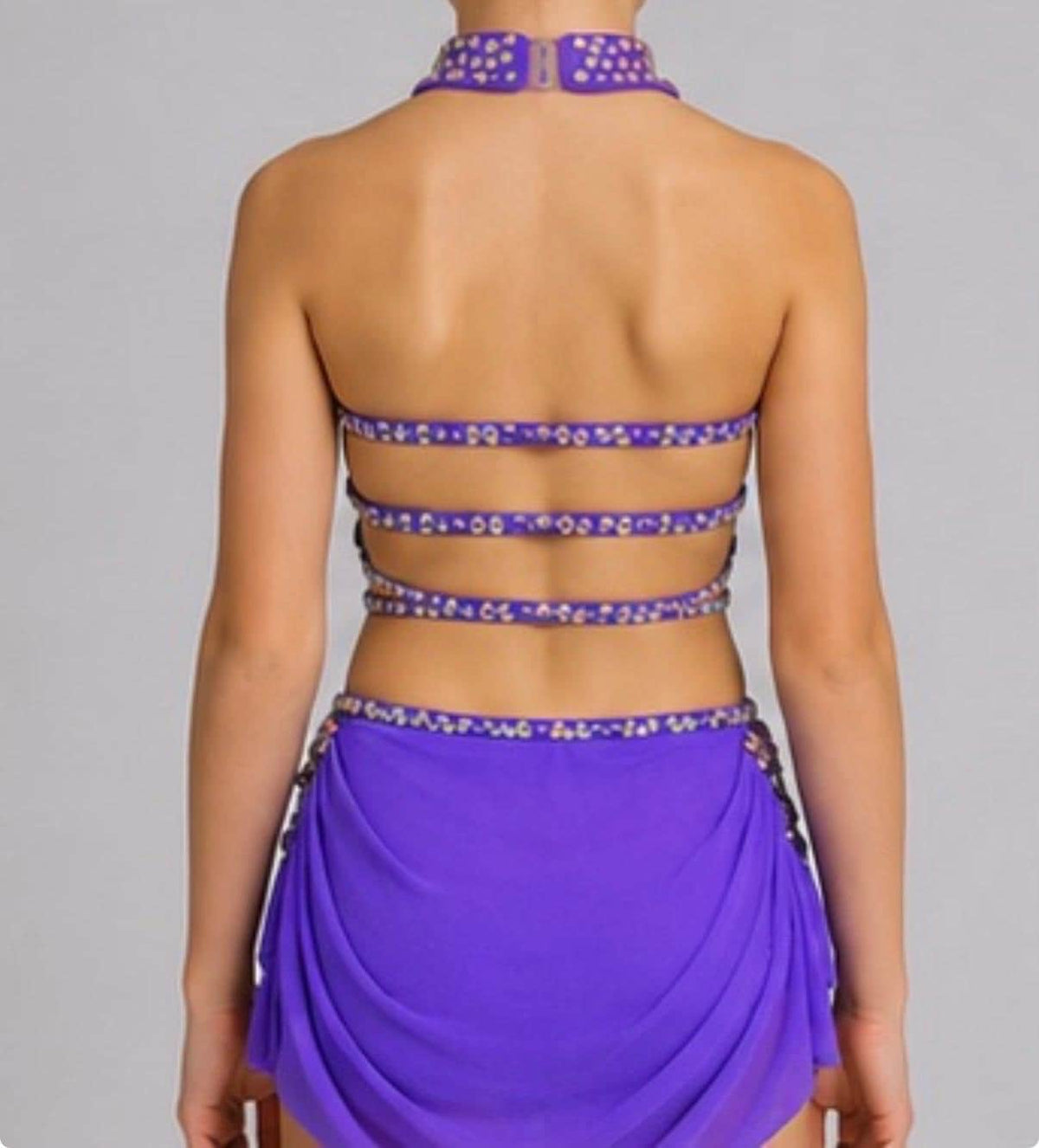 Purple Lyrical Dance Costume Covered in Pink & Purple Rhinestones – Child Size 8 (120–130 cm) - "Starlit Orchid"
