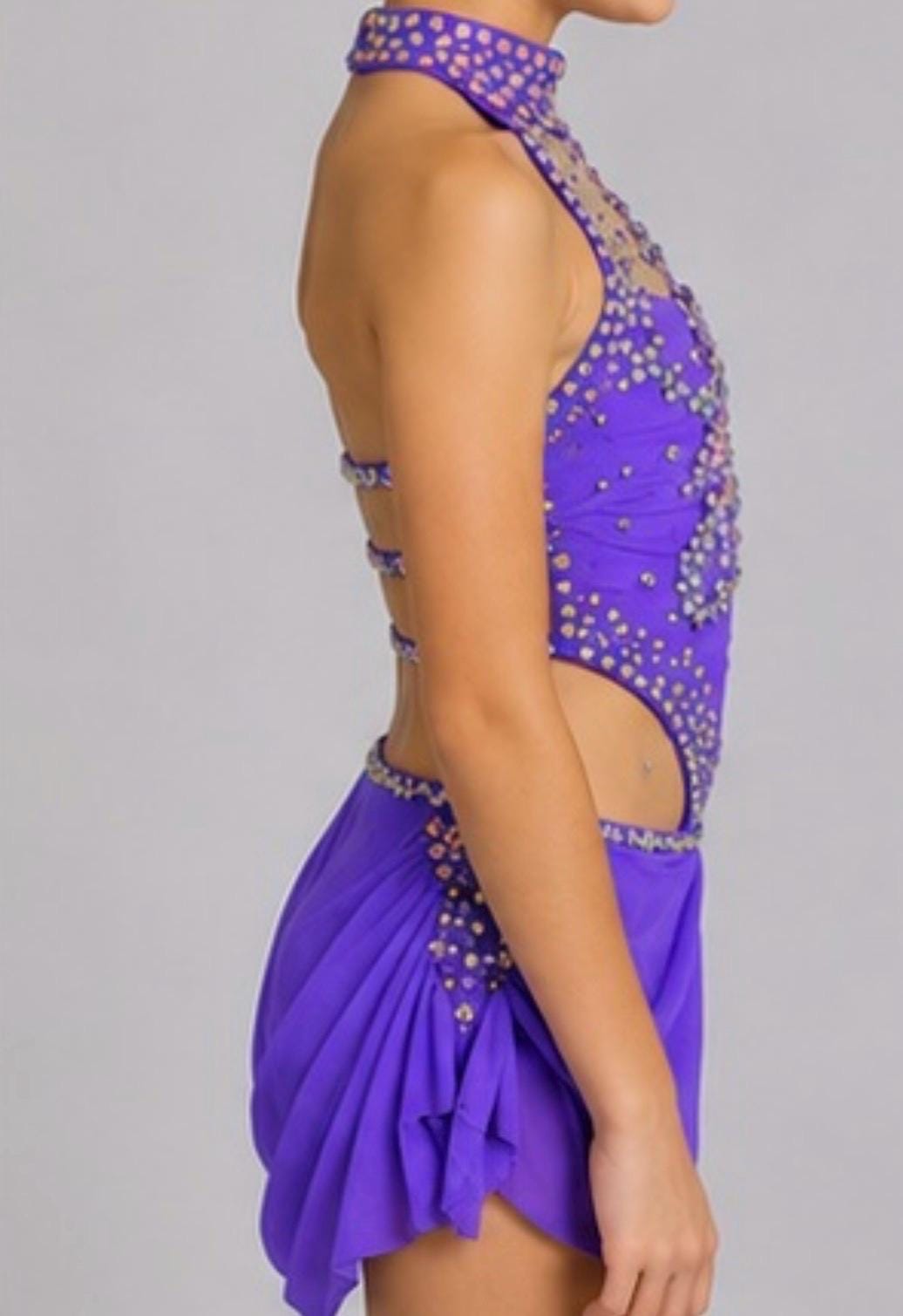 Purple Lyrical Dance Costume Covered in Pink & Purple Rhinestones – Child Size 8 (120–130 cm) - "Starlit Orchid"