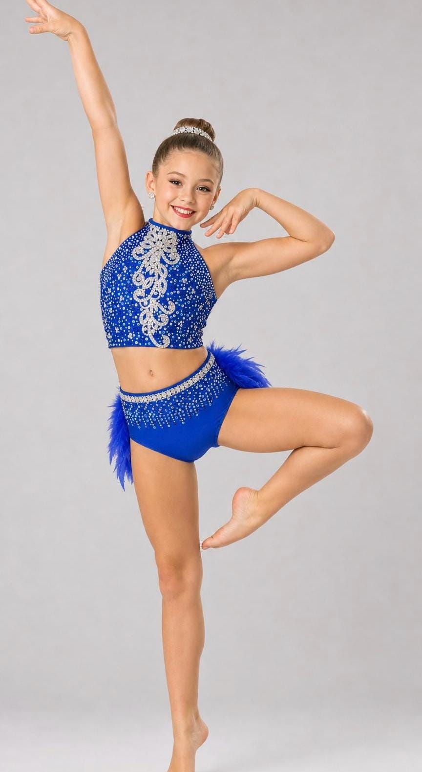 Royal Blue Jazz and Tap Dance Costume Rhinestone Girls US Size 6  Stage Outfit for Competition & Recital - "Sapphire Soirée"