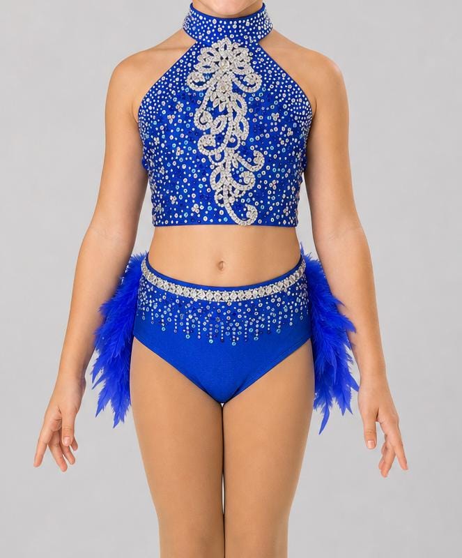 Royal Blue Jazz and Tap Dance Costume Rhinestone Girls US Size 6  Stage Outfit for Competition & Recital - "Sapphire Soirée"
