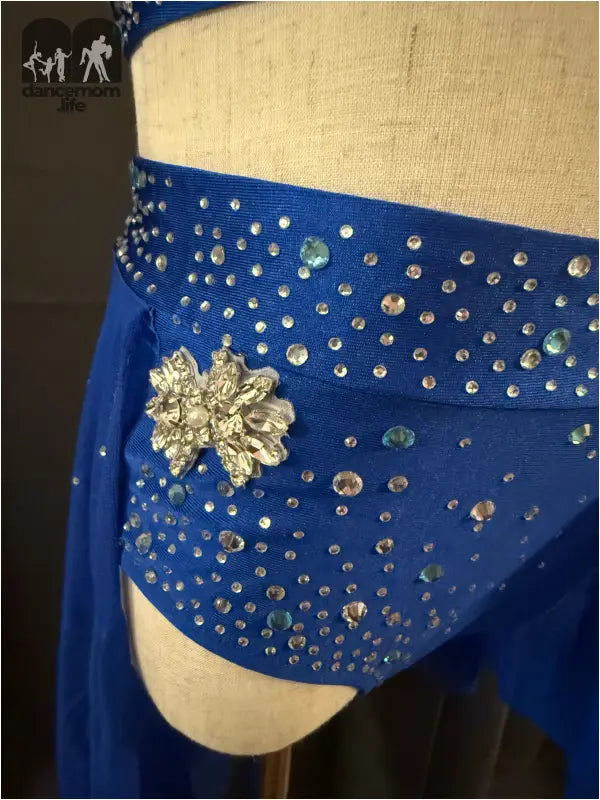 Blue dance costume with rhinestones.