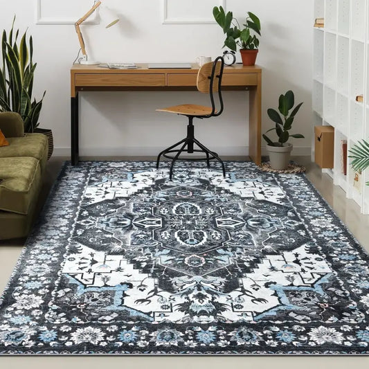 Soft Vintage Floral Area Rug – Non-Slip Low-Pile Carpet for Living Room Bedroom Dining & Kitchen