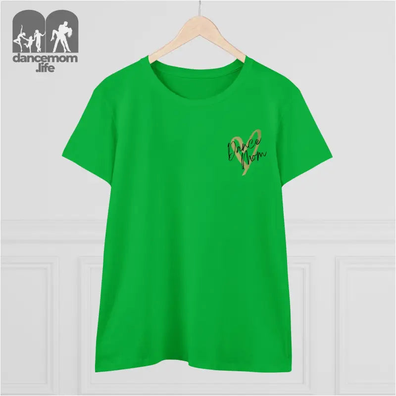 Bright green t-shirt with a small decorative design on the chest.