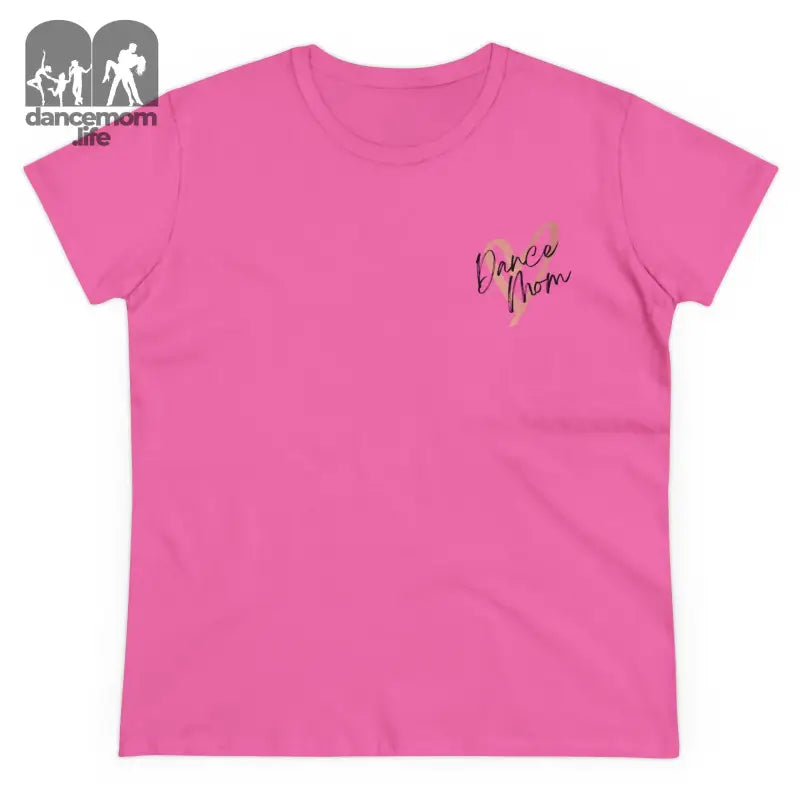 Pink t-shirt with ’Dance Mom’ text embroidered on the chest.