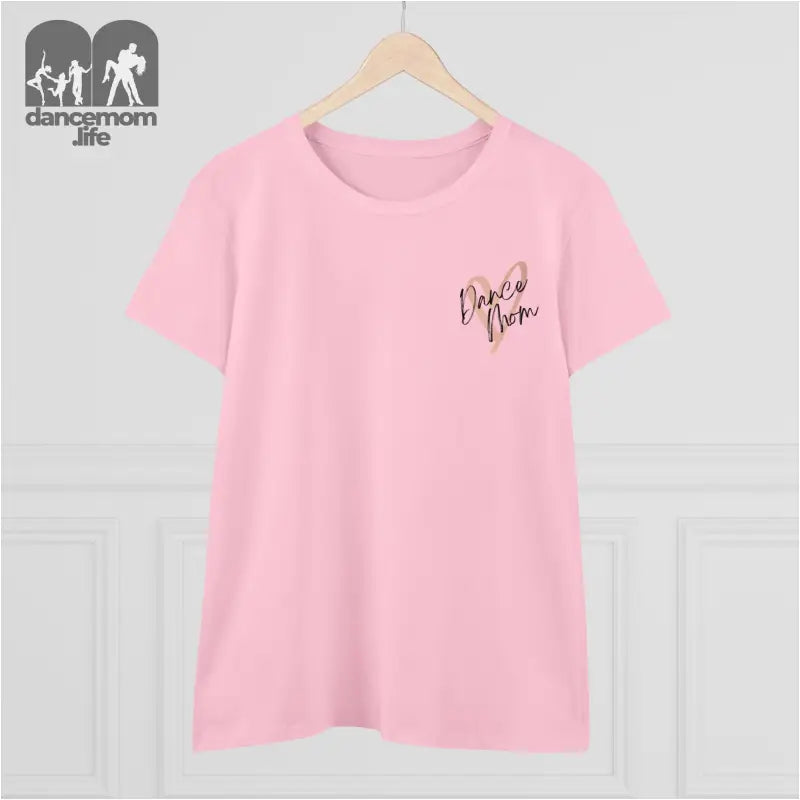 Pink t-shirt with small text design on the chest.