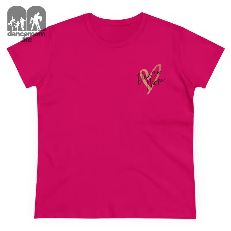 Hot pink t-shirt with a small heart design on the chest.