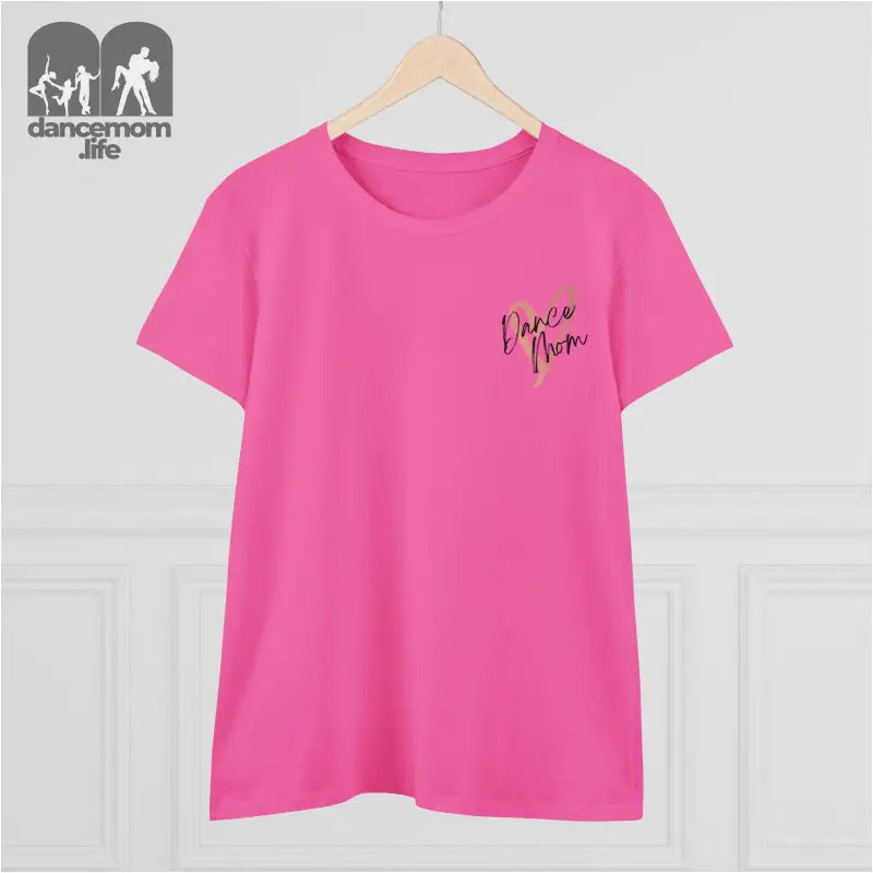 Pink t-shirt with small text design on the chest pocket area.