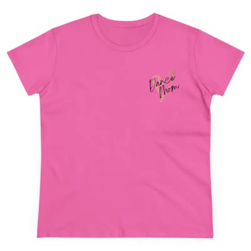 Pink t-shirt with ’Dance Mom’ text embroidered on the chest.
