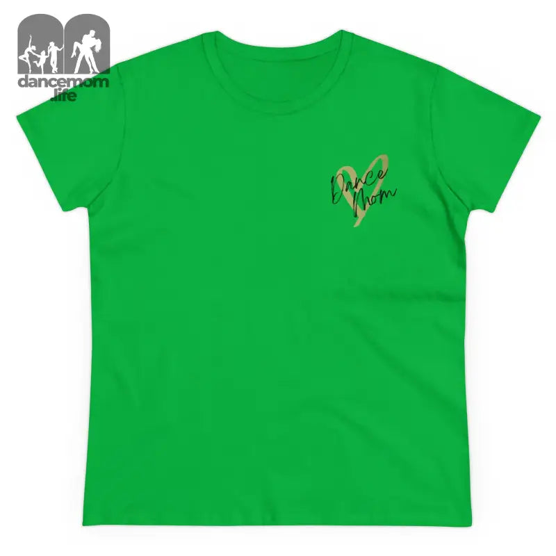 Bright green t-shirt with a small heart design on the chest.