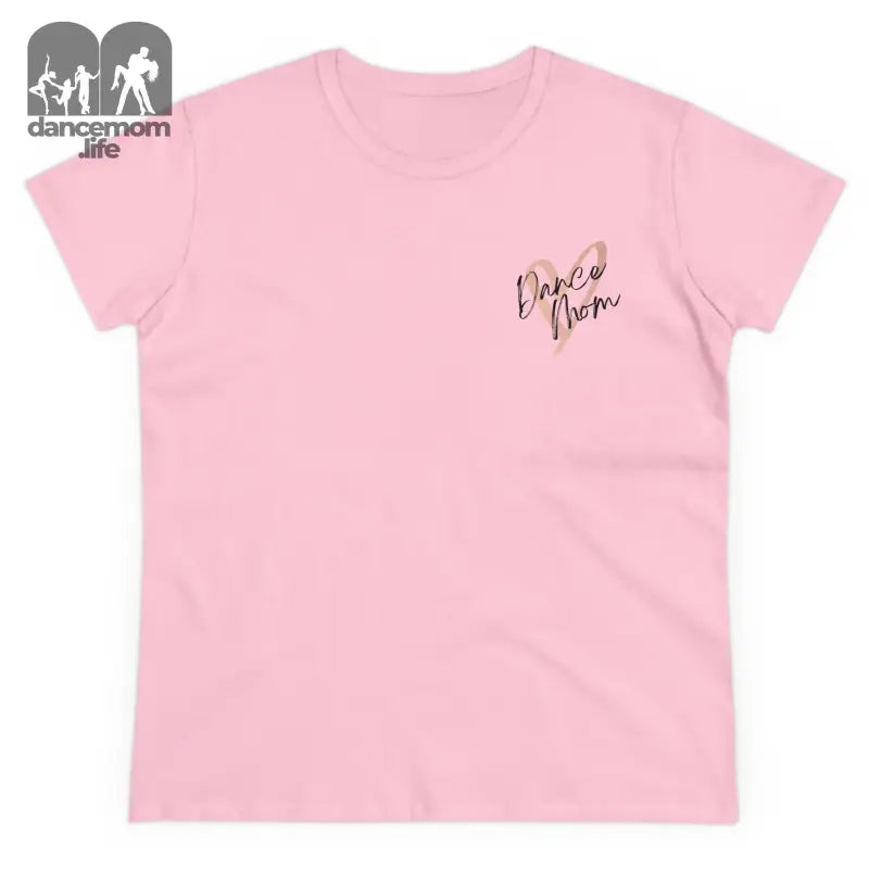 Pink t-shirt with small black text on the chest area.