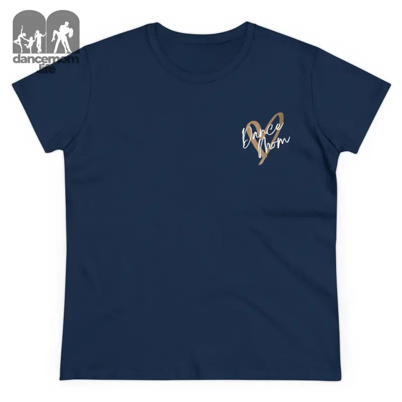 Navy blue t-shirt with a small gold-colored design on the chest.