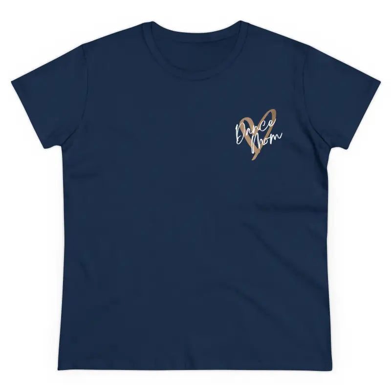 Navy blue t-shirt with a small gold-colored design on the chest.