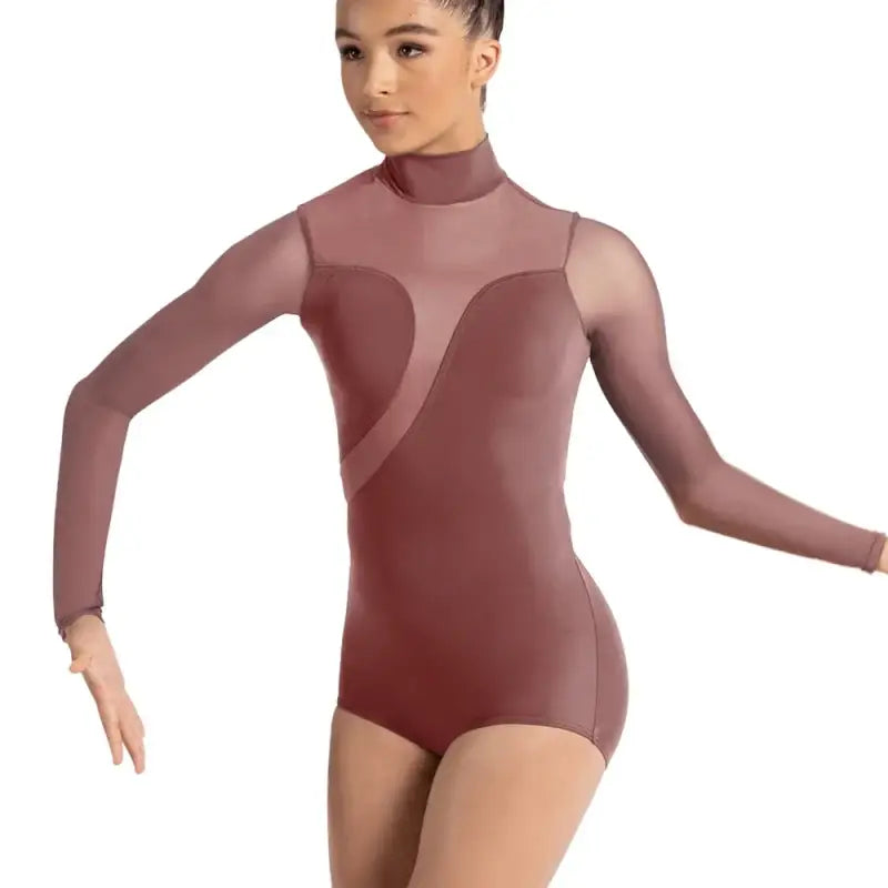 Splice Leotard for Girls & Women Long High Neck Contemporary Ballet Dance Costume - Grey Pink / XLA