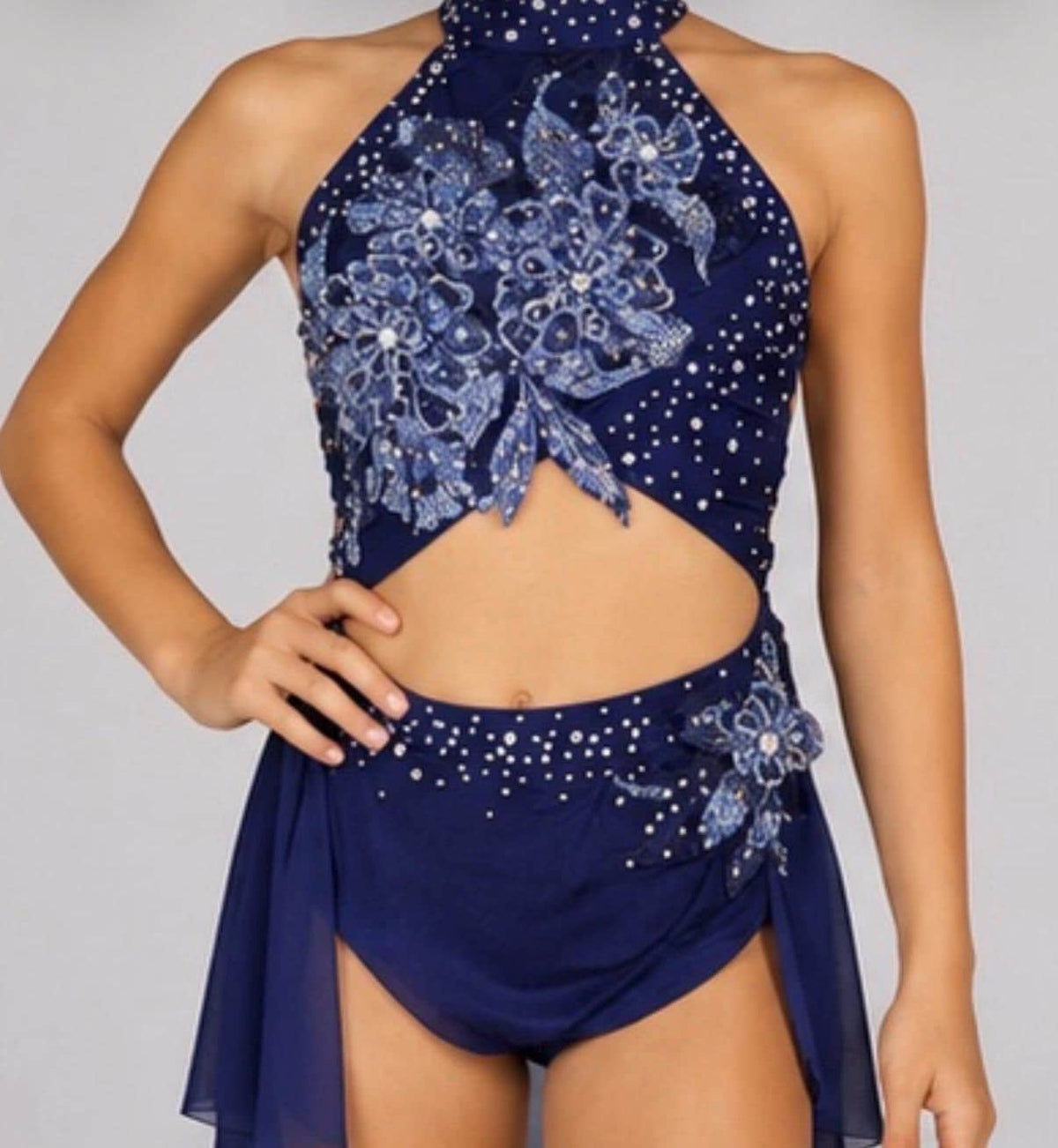 Starlit Petals - Navy Blue Lyrical Costume, Size 7/8
