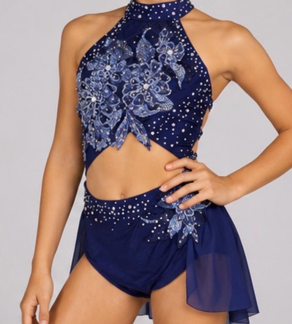 Starlit Petals - Navy Blue Lyrical Costume, Size 7/8