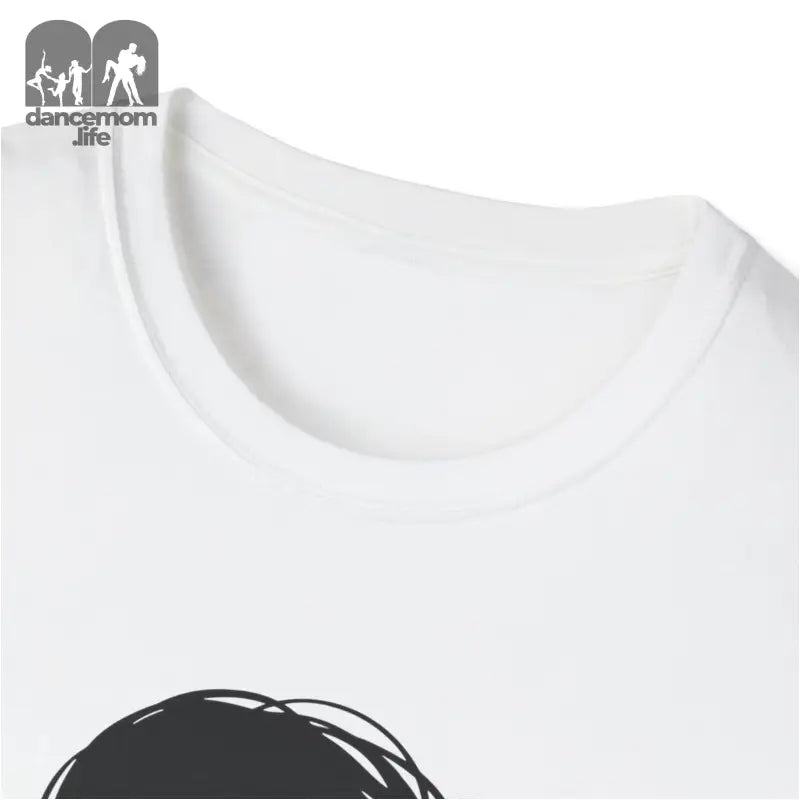 White t-shirt with partial black graphic design visible at bottom.