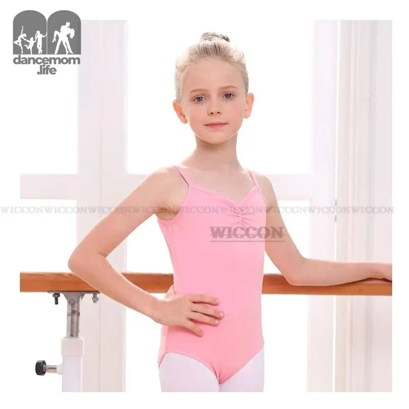 Pink ballet leotard with thin shoulder straps.