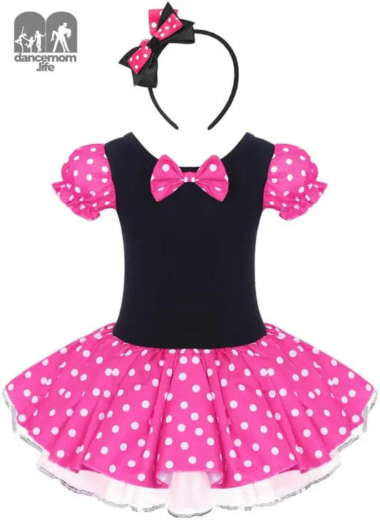 Toddler Girl Polka Dots Party Fancy Costume Tutu Dress up Dance Leotard Gymnastic Cosplay Cartoon Ear Headband