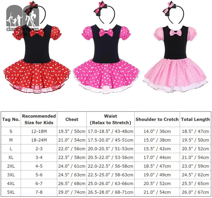 Toddler Girl Polka Dots Party Fancy Costume Tutu Dress up Dance Leotard Gymnastic Cosplay Cartoon Ear Headband