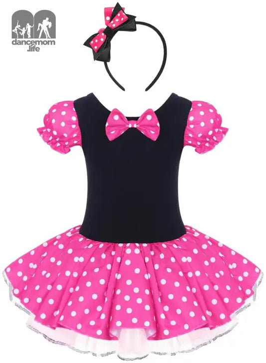 Toddler Girl Polka Dots Party Fancy Costume Tutu Dress up Dance Leotard Gymnastic Cosplay Cartoon Ear Headband