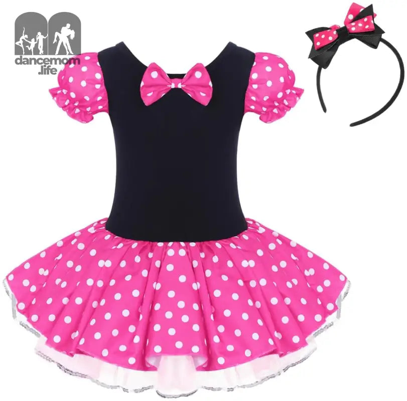 Toddler Girl Polka Dots Party Fancy Costume Tutu Dress up Dance Leotard Gymnastic Cosplay Cartoon Ear Headband