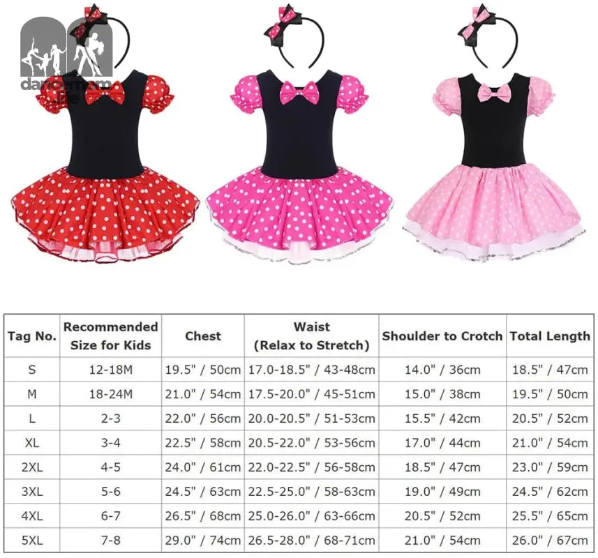 Toddler Girl Polka Dots Party Fancy Costume Tutu Dress up Dance Leotard Gymnastic Cosplay Cartoon Ear Headband