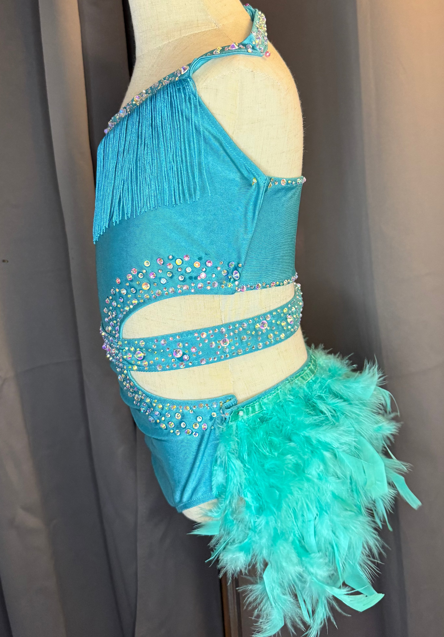 Turquoise Mirage – Feather & Fringe Lyrical Dance Costume (Size 8)