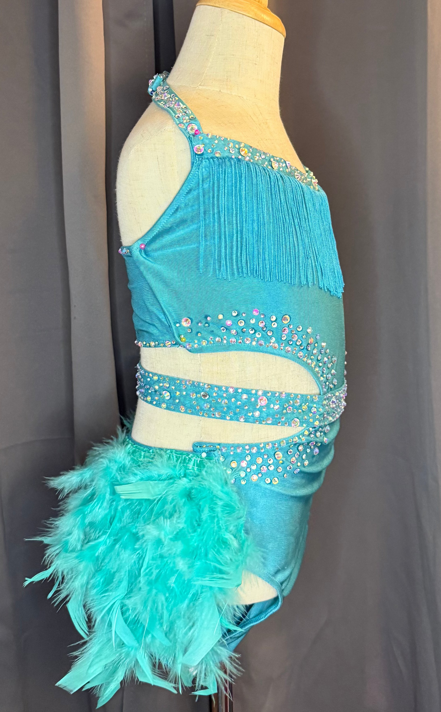 Turquoise Mirage – Feather & Fringe Lyrical Dance Costume (Size 8)