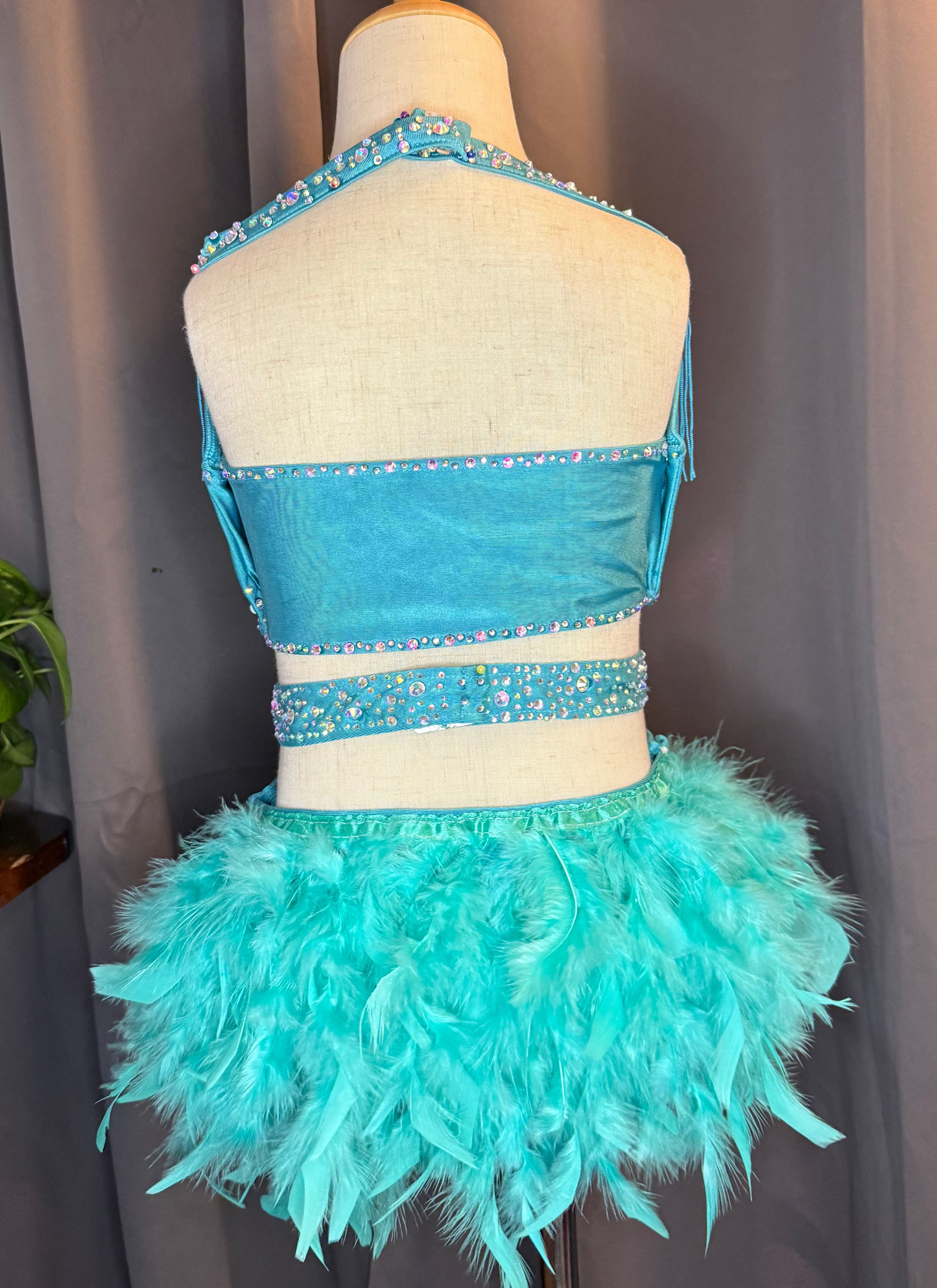 Turquoise Mirage – Feather & Fringe Lyrical Dance Costume (Size 8)