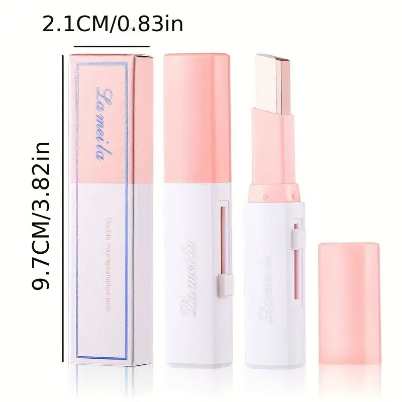 Pink and white lipstick with dimensions.