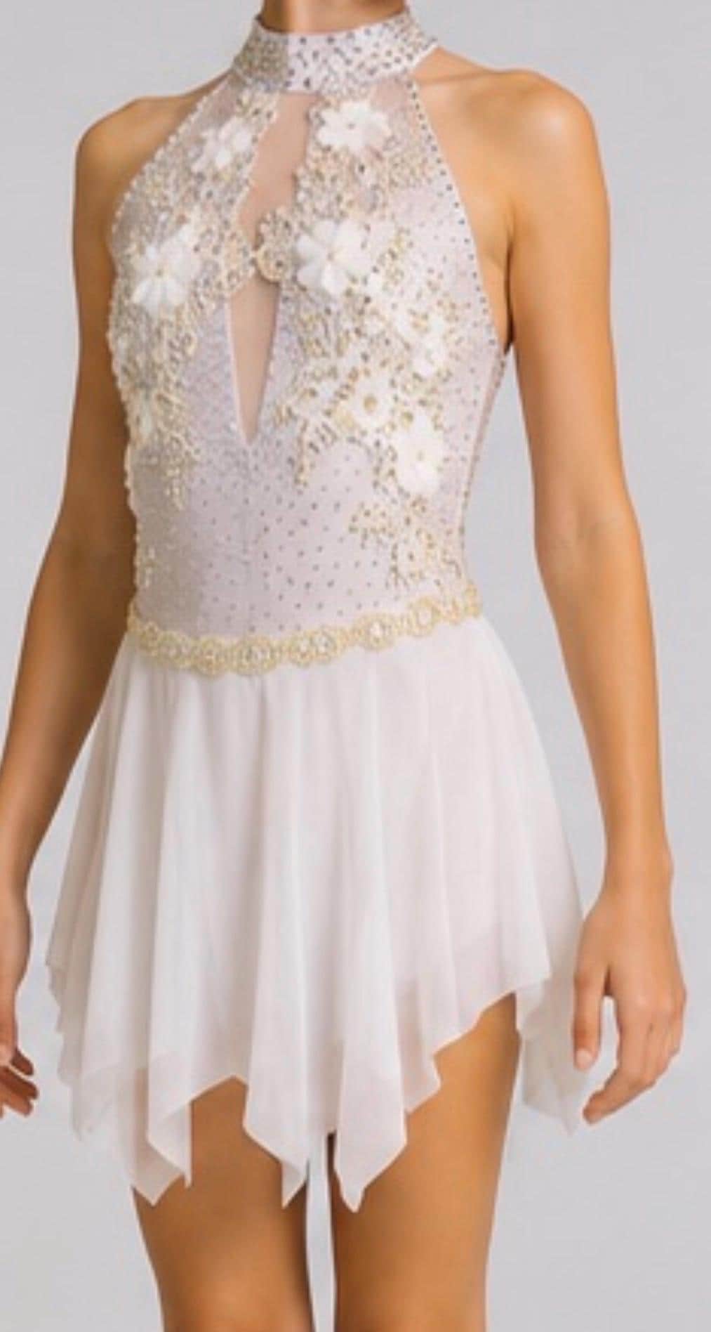 White Dance Costume | Pearl and Crystal Embellished Lyrical Dress | Girls Size 6 | Competition & Recital - "Pearl Whispers"