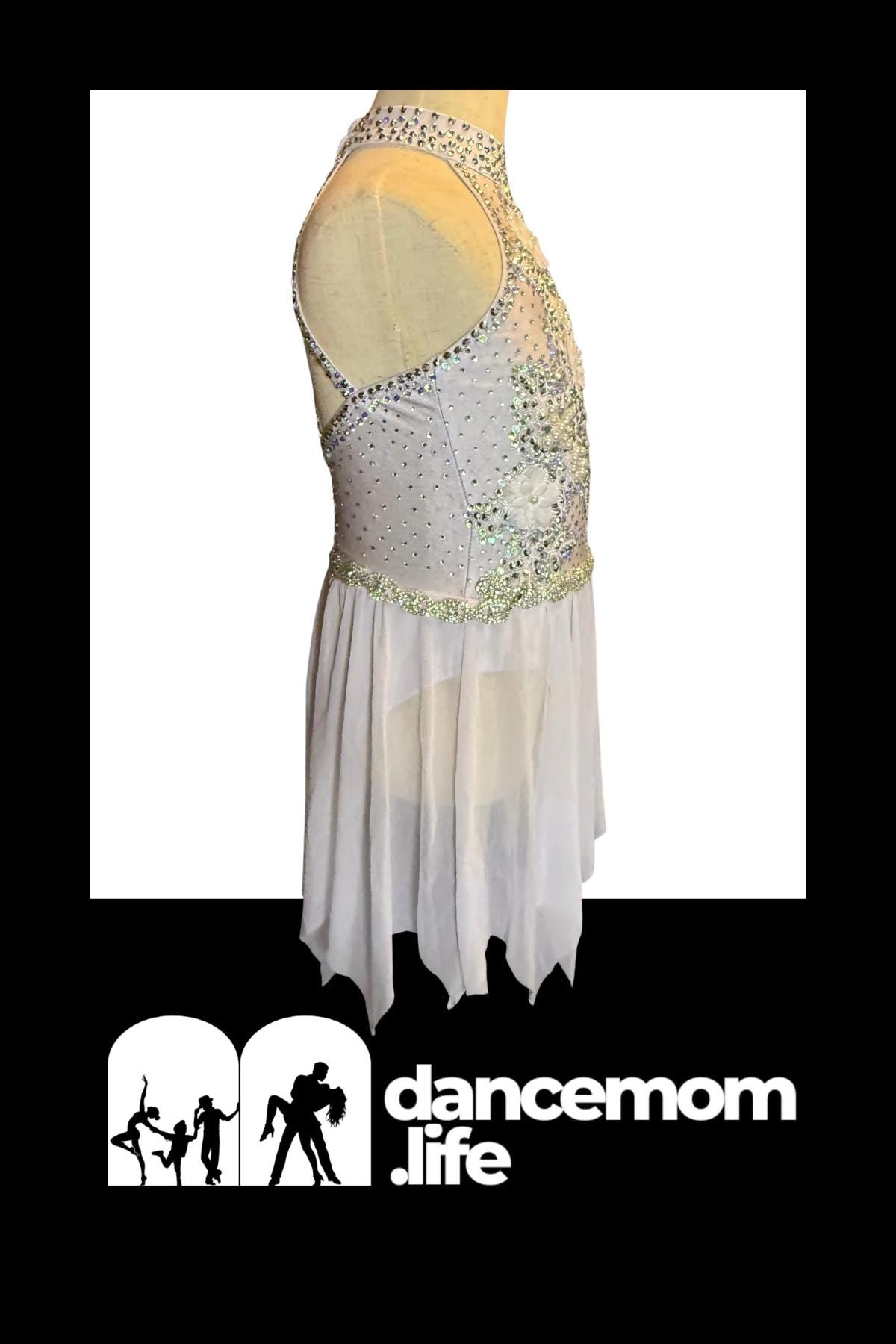 White Dance Costume | Pearl and Crystal Embellished Lyrical Dress | Girls Size 6 | Competition & Recital - "Pearl Whispers"