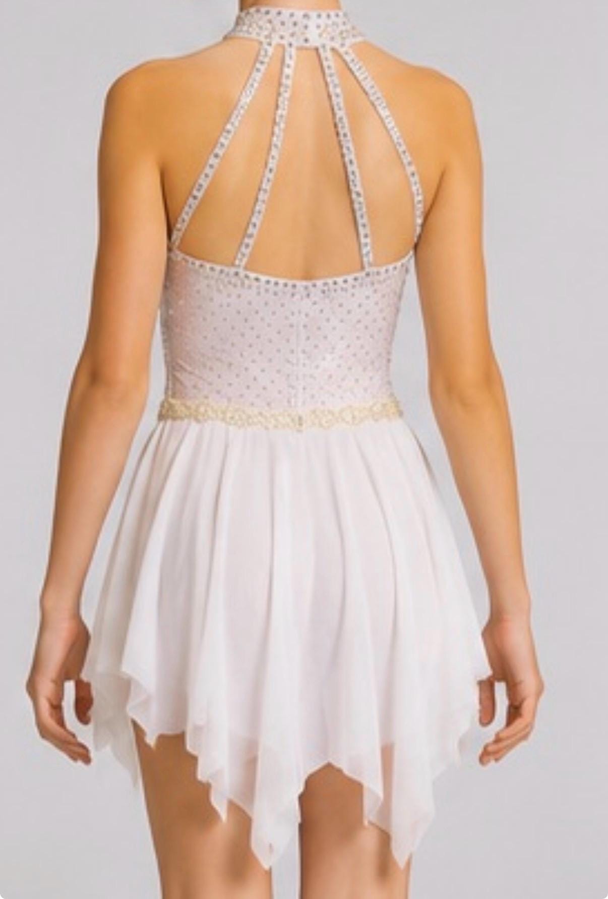 White Dance Costume | Pearl and Crystal Embellished Lyrical Dress | Girls Size 6 | Competition & Recital - "Pearl Whispers"