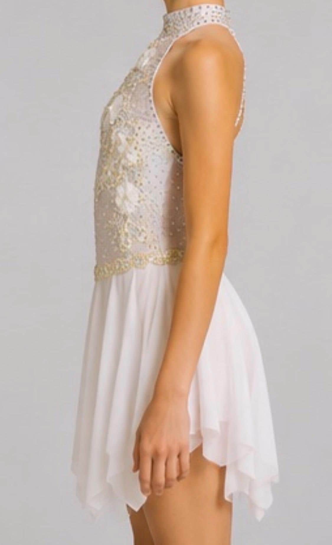 White Dance Costume | Pearl and Crystal Embellished Lyrical Dress | Girls Size 6 | Competition & Recital - "Pearl Whispers"