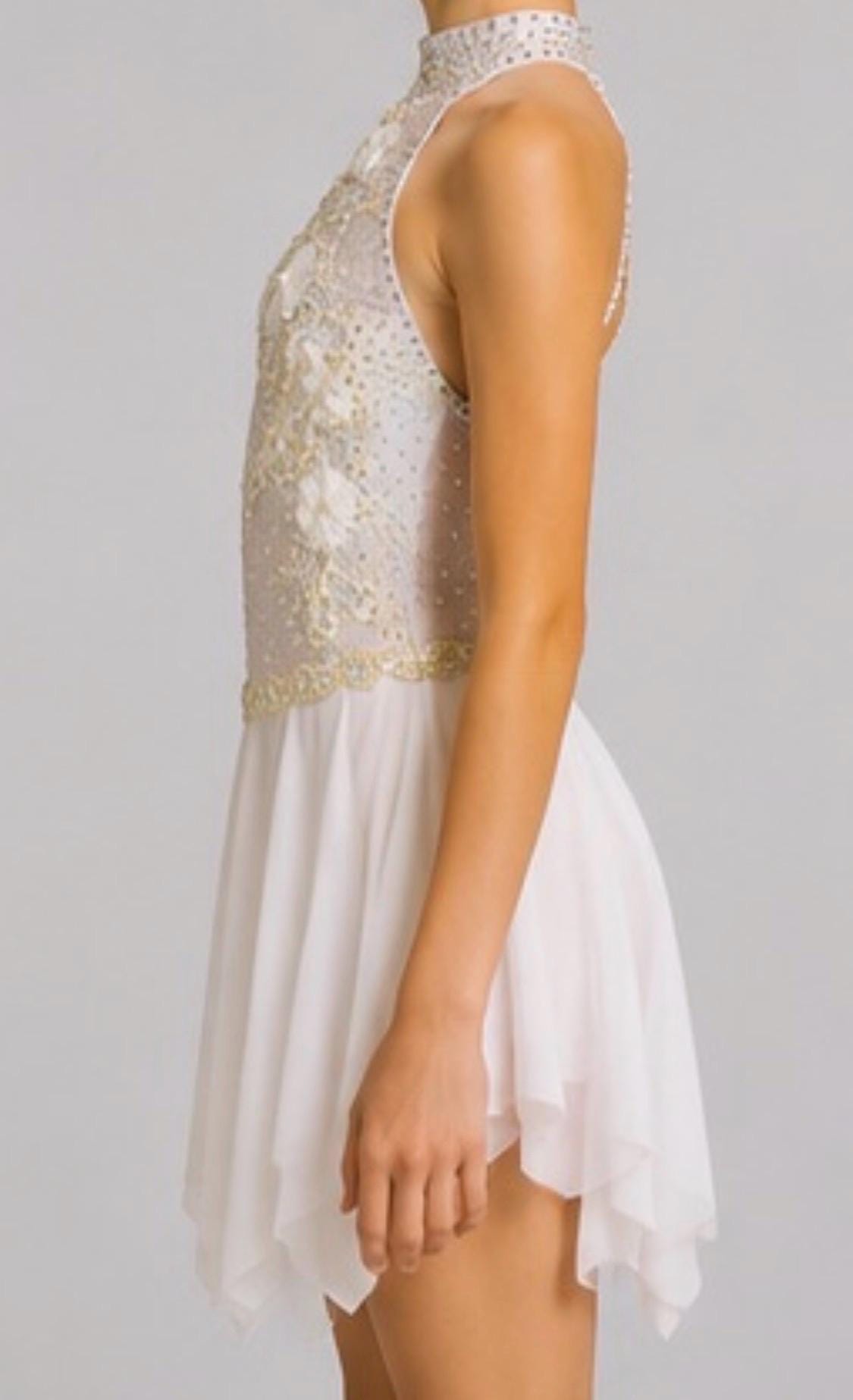 White Dance Costume | Pearl and Crystal Embellished Lyrical Dress | Girls Size 6 | Competition & Recital - "Pearl Whispers"