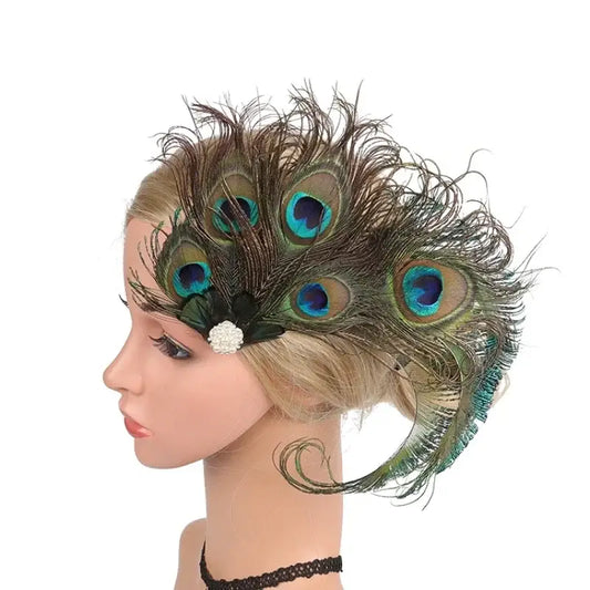 Peacock feather flapper headband.