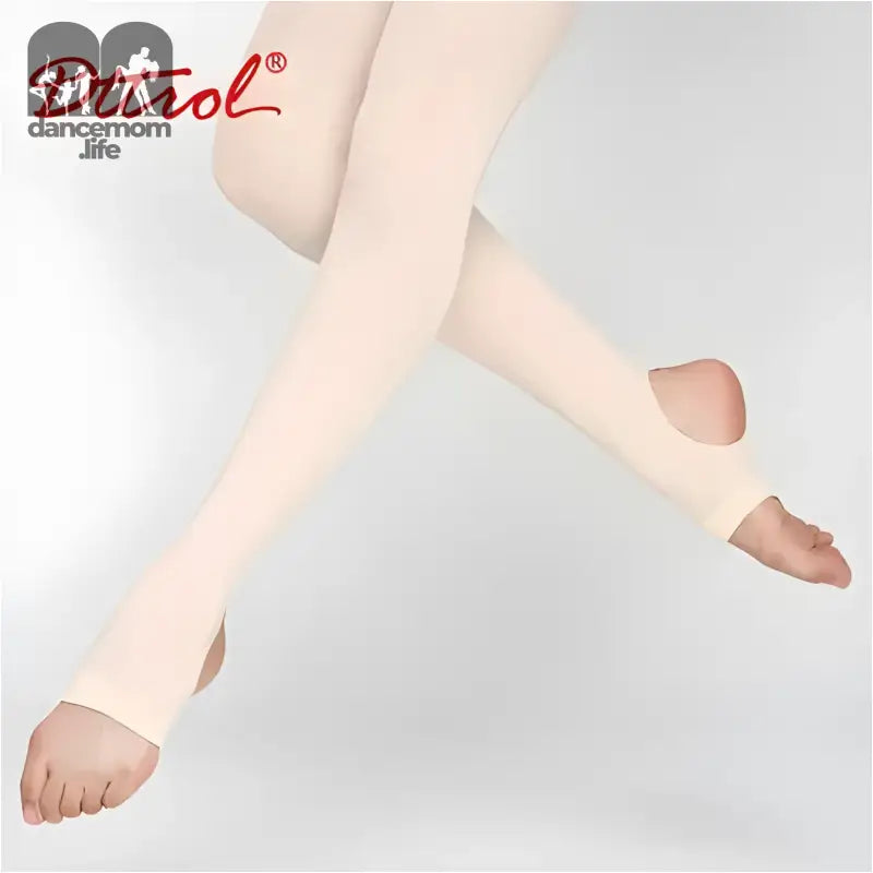 Pale pink dance or ballet tights with open feet.