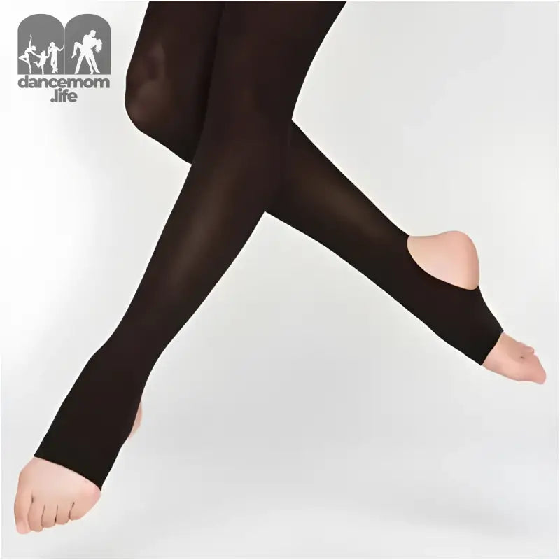 Black stirrup tights with open heel and toe areas.