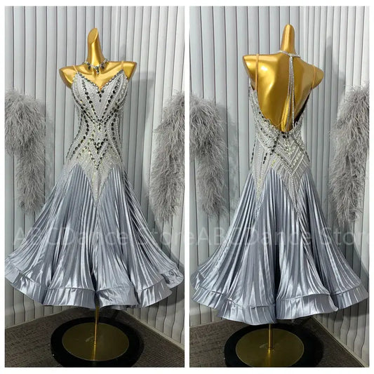 Women’s Ballroom Dance Dress – Smooth Tango Waltz Swing Competition Costume - As shown in picture / L