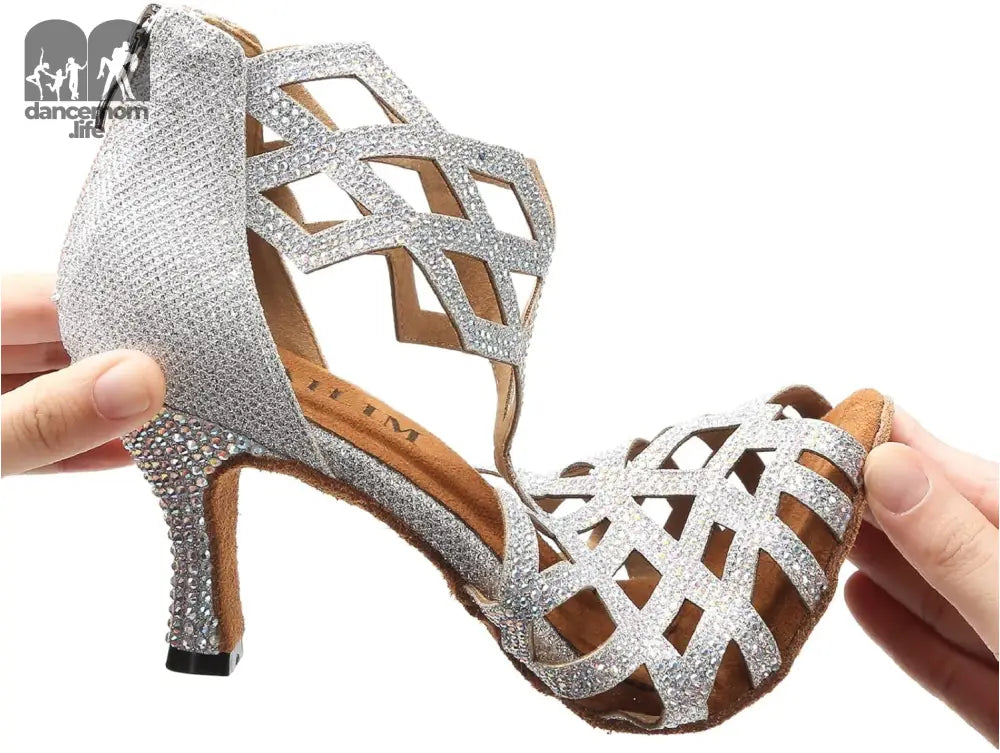 Women'S Ballroom Rhinestone Dance Shoes, Latin Salsa Bachata Practice Performance Dancer Shoes