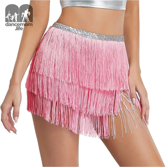 Women'S Sequin Tassel Skirts Rave Fringe Hip Scarf for Festival (Red&Red)