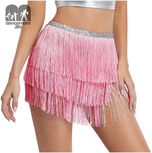 Women'S Sequin Tassel Skirts Rave Fringe Hip Scarf for Festival (Red&Red)