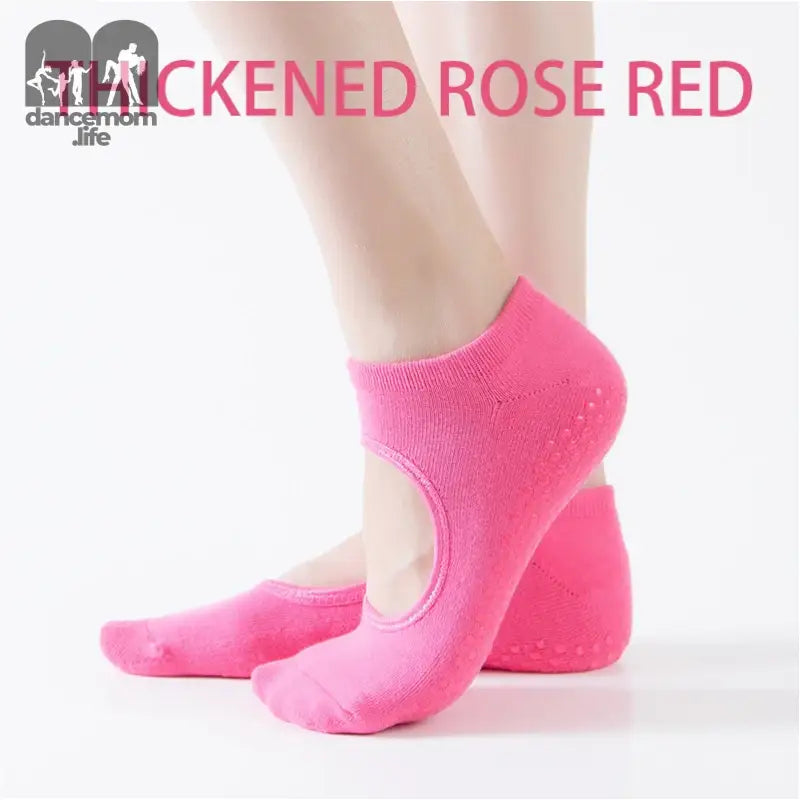 Rose-red yoga socks.