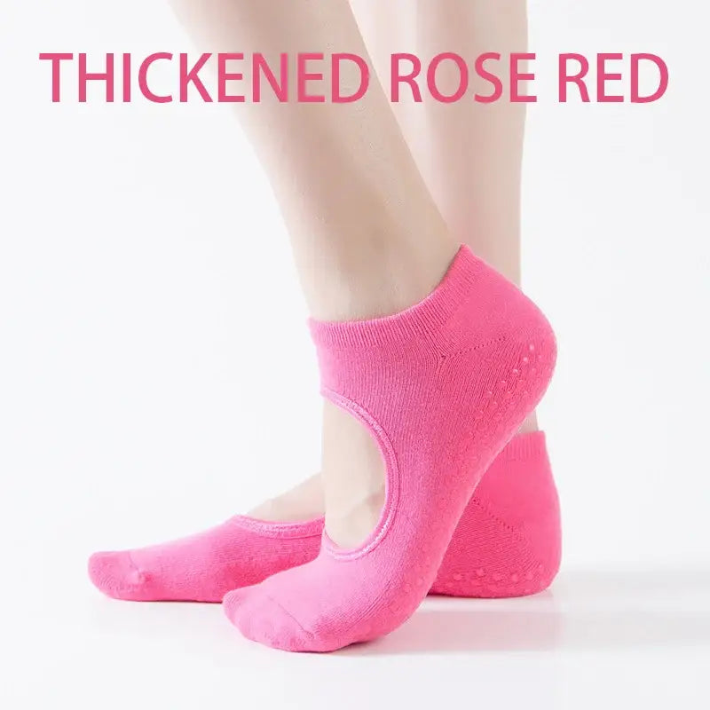 Rose-red yoga socks.
