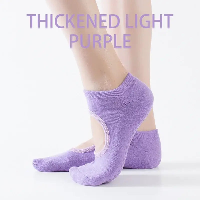 Light purple yoga socks.