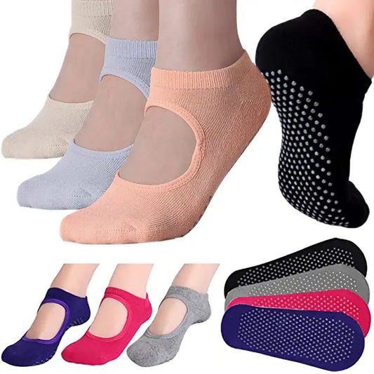 Colorful yoga socks with grip.